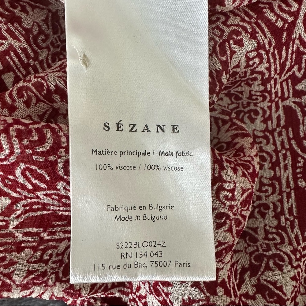 SEZANE Abélia Wrap Around Mosaic Ecru Print Burgundy Blouse Size 4 - Picture 15 of 17
